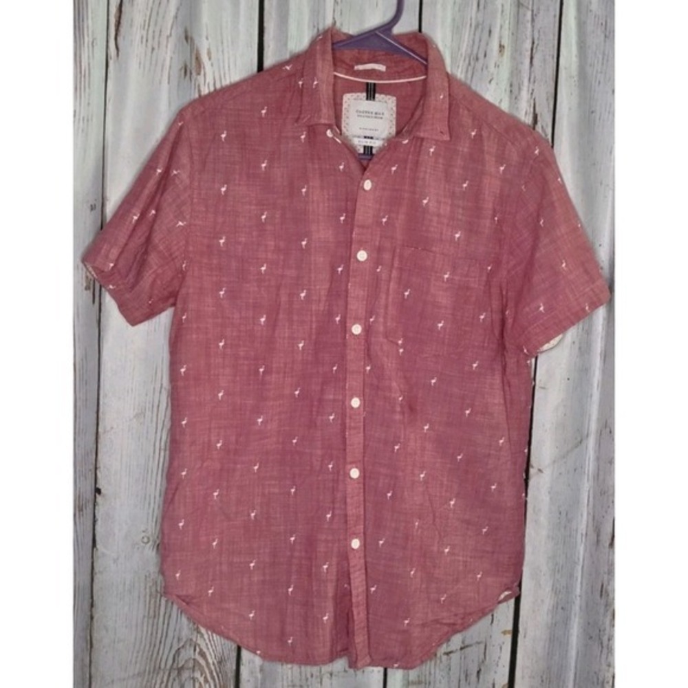Cactus Man Ricky Singh Button Down Shirt Slim Fit Red W/ White Print Men's Small